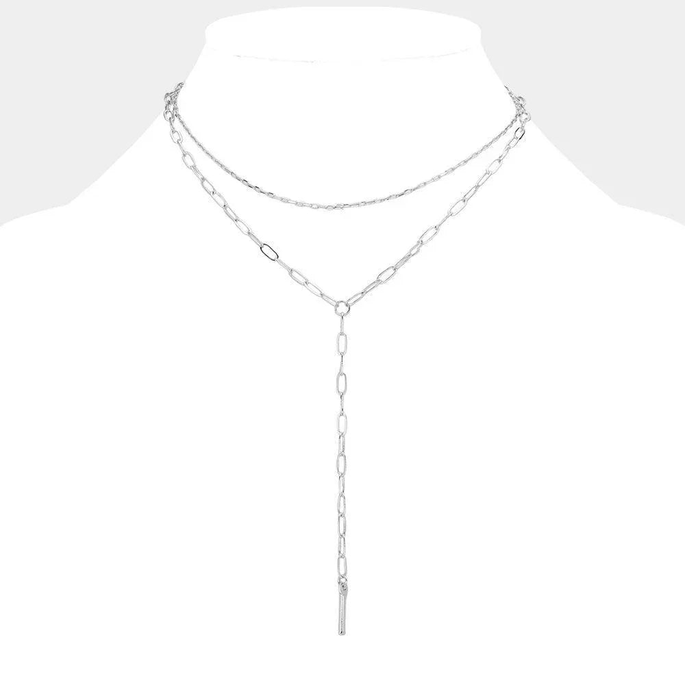 Metal Bar Tip Paper Clip Chain Y Shape Double Layered Necklace - Jewelry Store by Erik Rayo