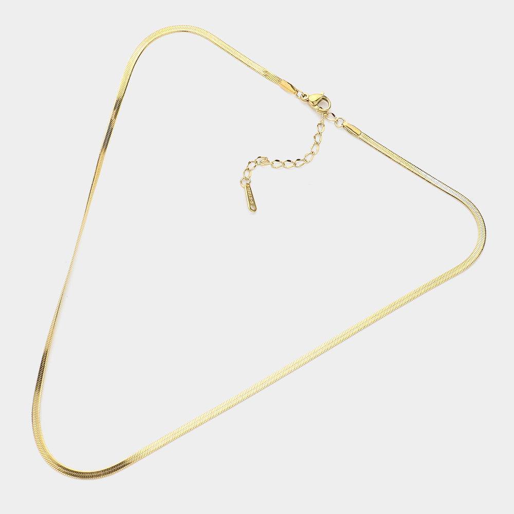 Gold Stainless Steel Herringbone Chain Necklace - Jewelry Store by Erik Rayo