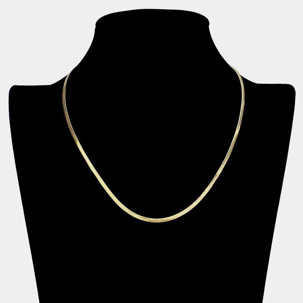 Gold Stainless Steel Herringbone Chain Necklace - Jewelry Store by Erik Rayo