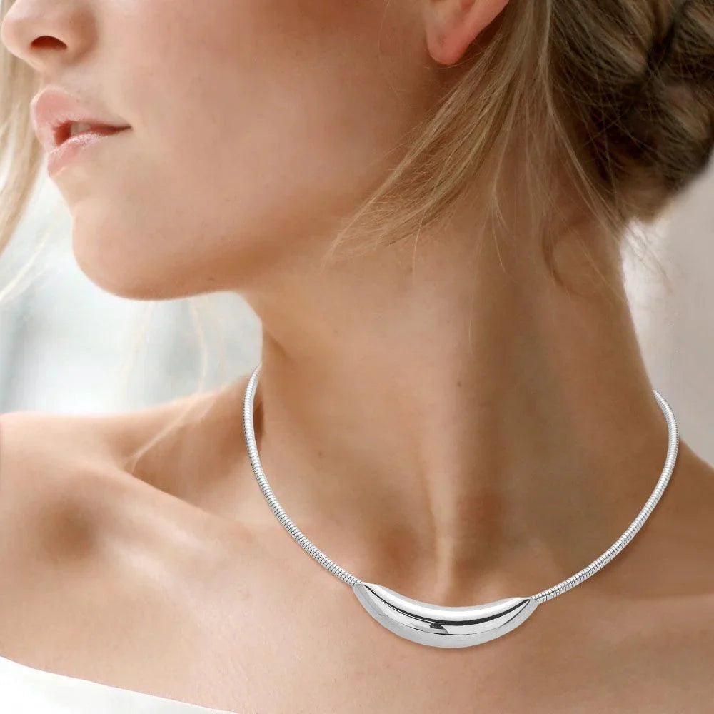 Silver Stainless Steel Metal Bar Pendant Snake Chain Necklace - Jewelry Store by Erik Rayo