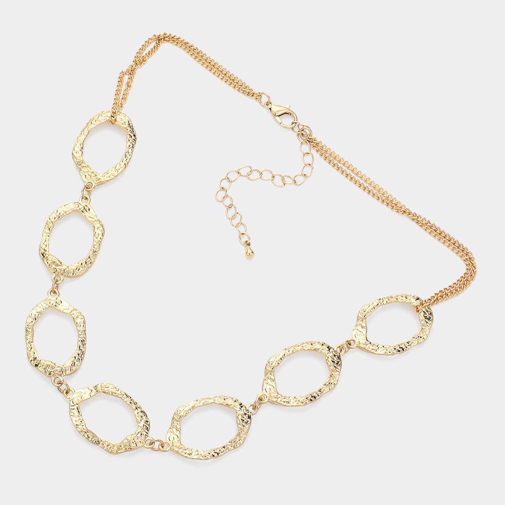Gold Textured Metal Oval Ring Link Necklace - Jewelry Store by Erik Rayo