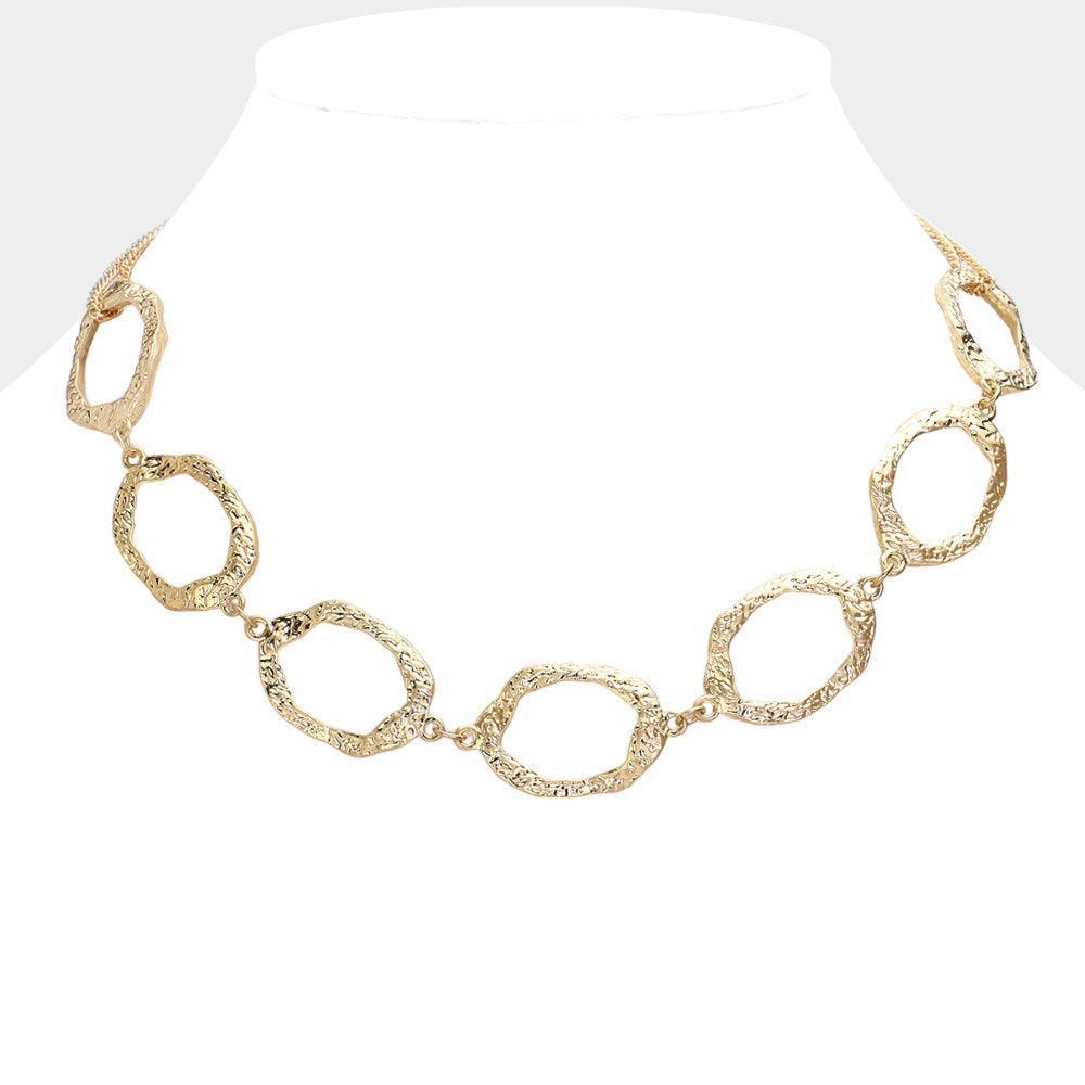 Gold Textured Metal Oval Ring Link Necklace - Jewelry Store by Erik Rayo