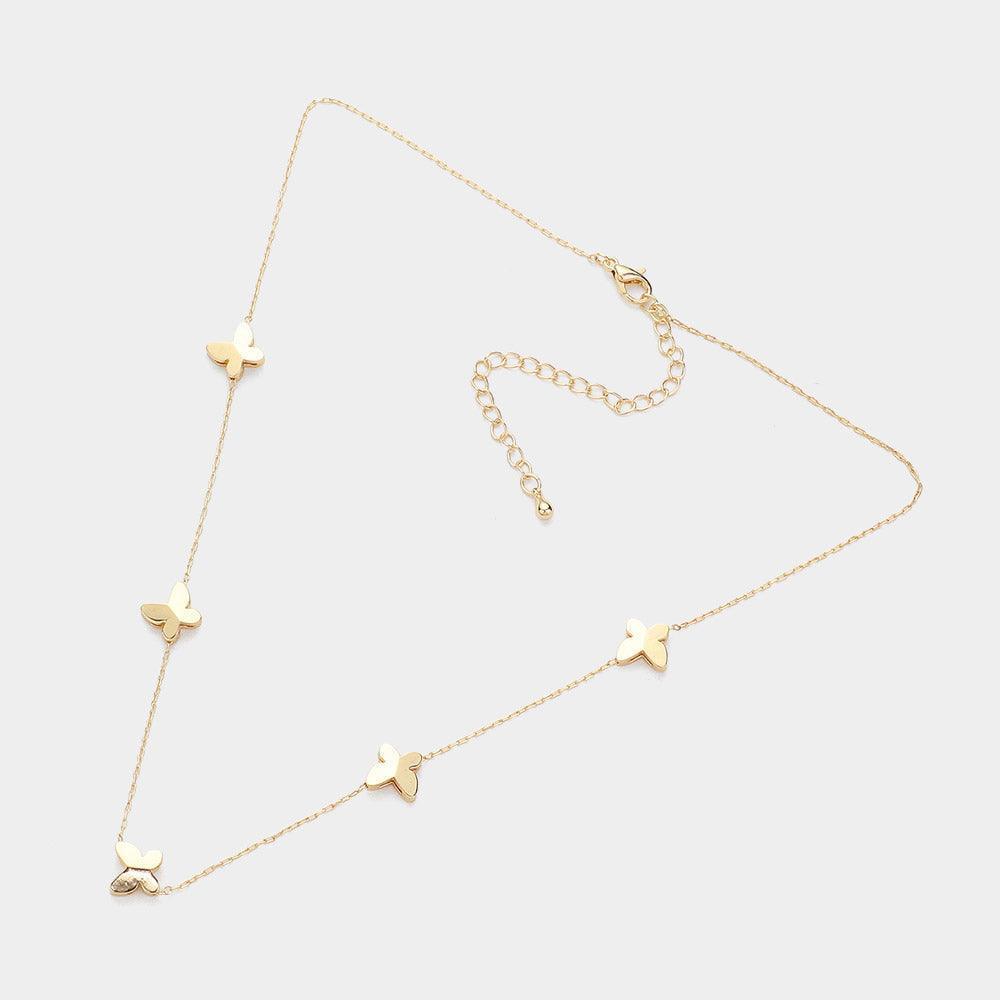 Gold Metal Butterfly Station Necklace - Jewelry Store by Erik Rayo