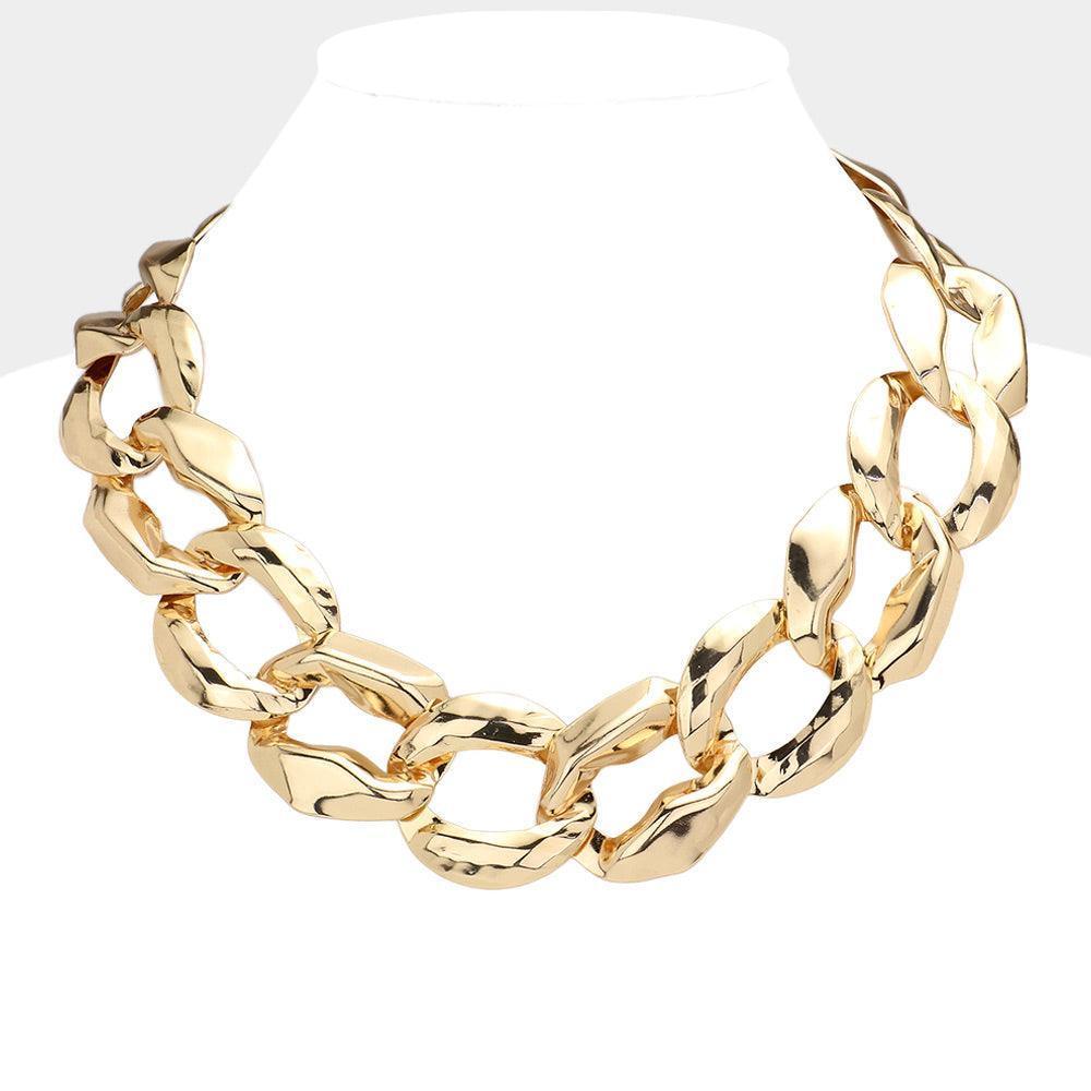 Gold Chunky Hammered Metal Chain Necklace - Jewelry Store by Erik Rayo