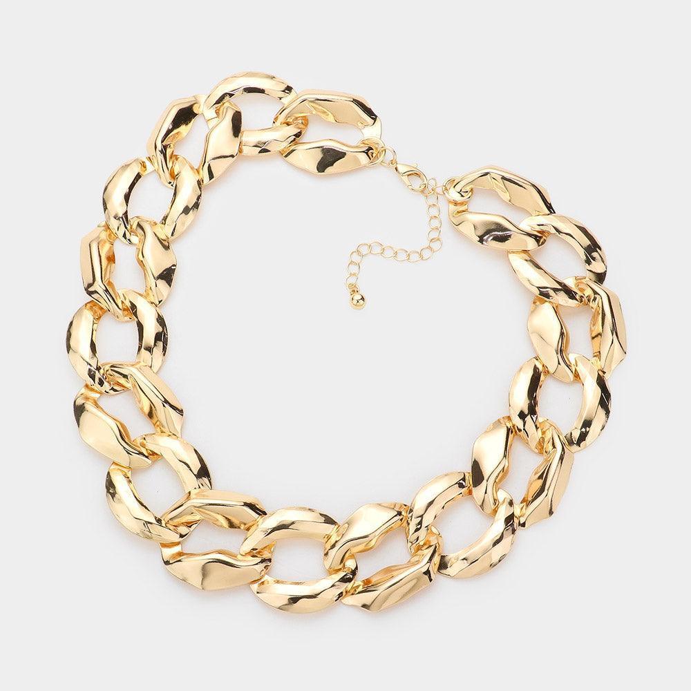 Gold Chunky Hammered Metal Chain Necklace - Jewelry Store by Erik Rayo