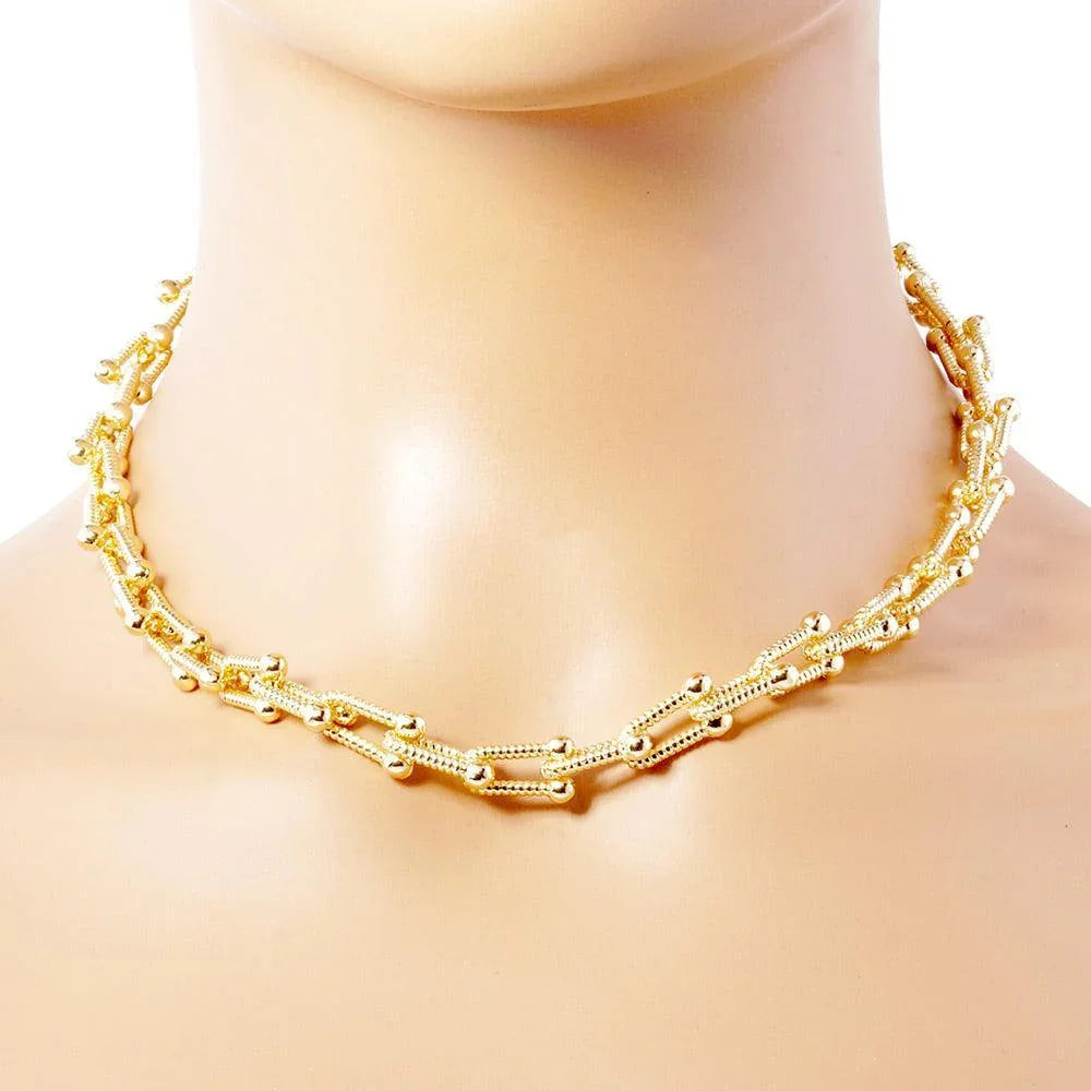 Gold Gold Dipped Textured Metal Hardware Chain Necklace - Jewelry Store by Erik Rayo