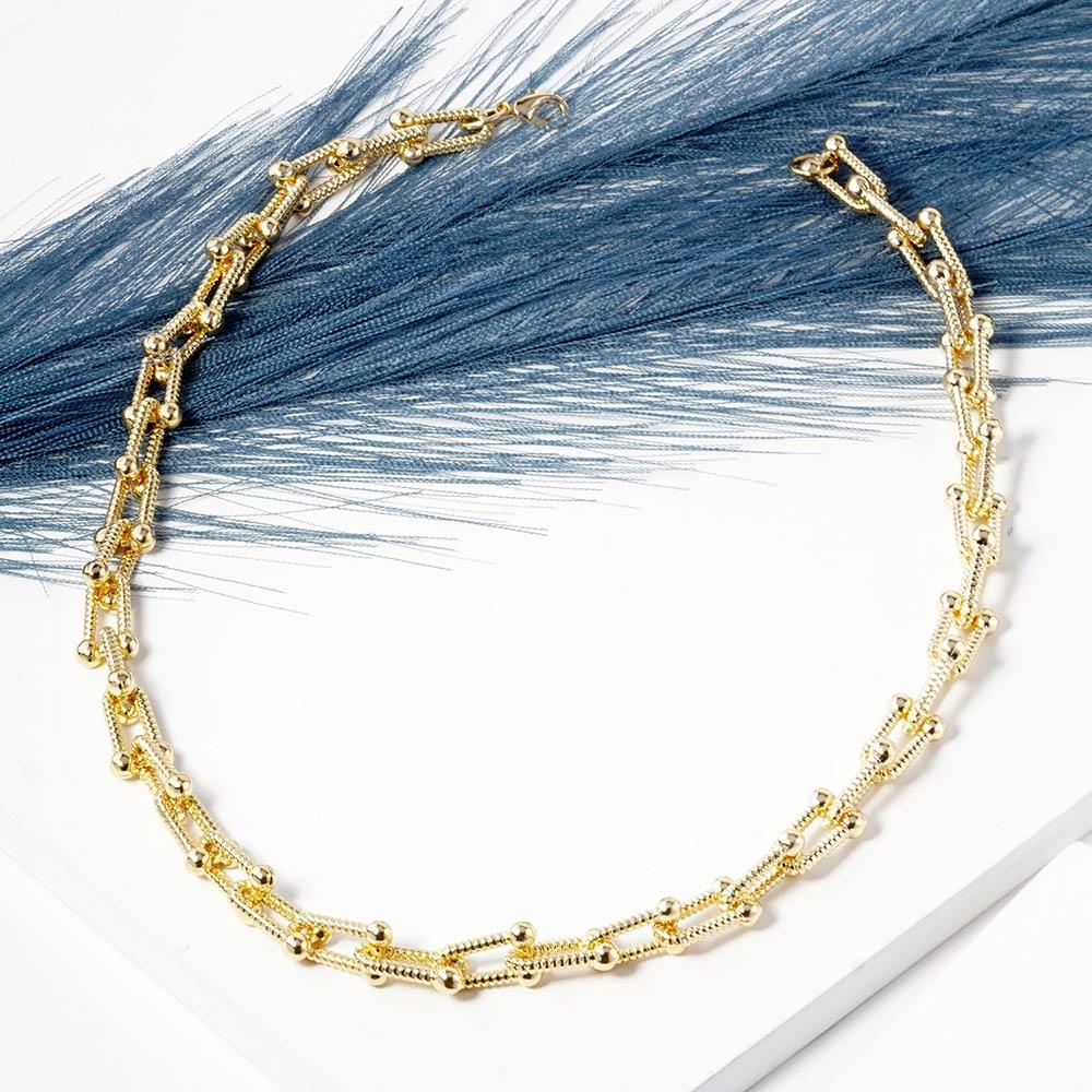 Gold Gold Dipped Textured Metal Hardware Chain Necklace