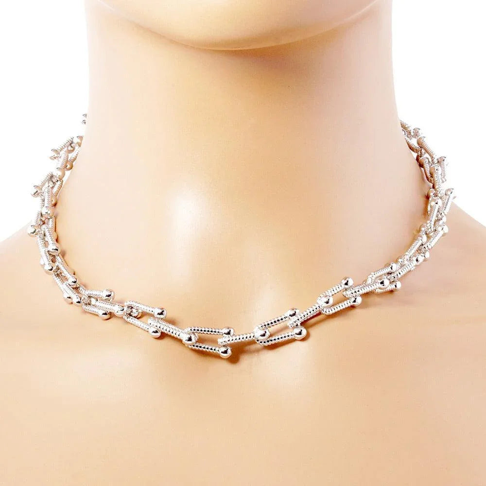 Gold White Gold Dipped Textured Metal Hardware Chain Necklace - Jewelry Store by Erik Rayo