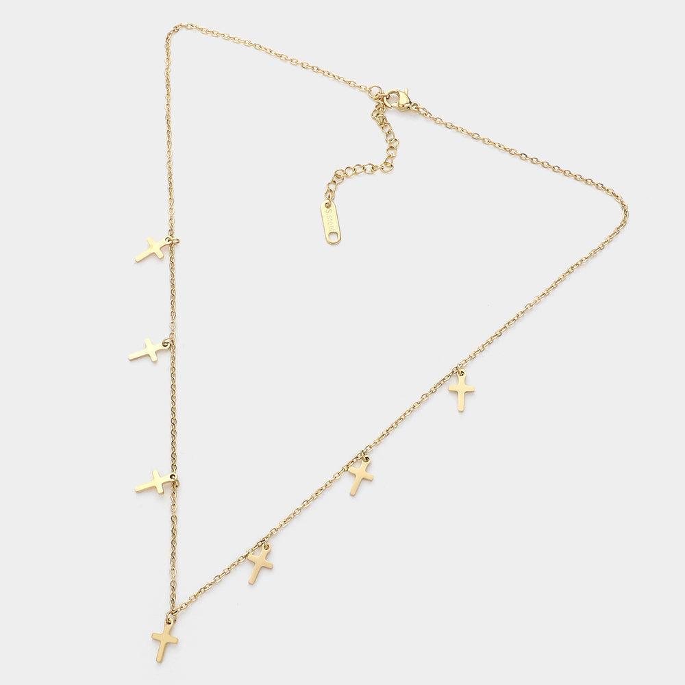 Gold Metal Cross Charm Station Necklace - Jewelry Store by Erik Rayo