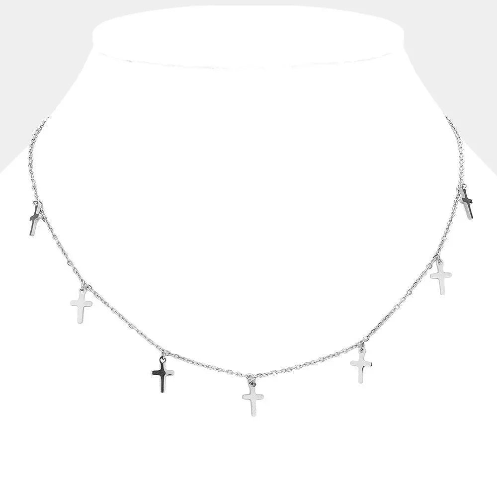 Metal Cross Charm Station Necklace - Jewelry Store by Erik Rayo