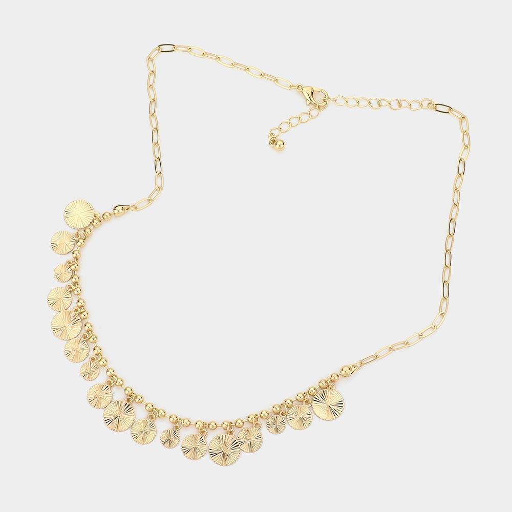 Gold Textured Metal Disc Link Necklace - Jewelry Store by Erik Rayo
