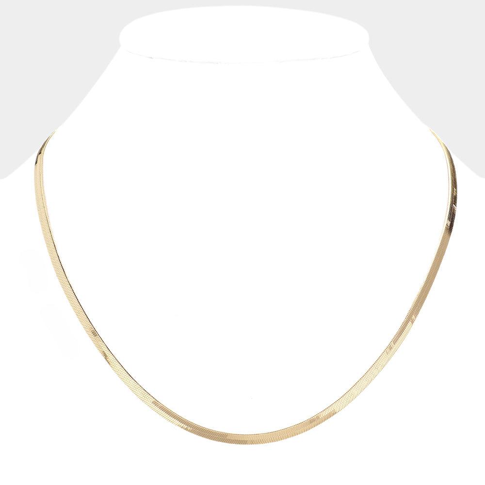 Gold Gold Plated 20 Inch 4mm Herringbone Metal Chain Necklace