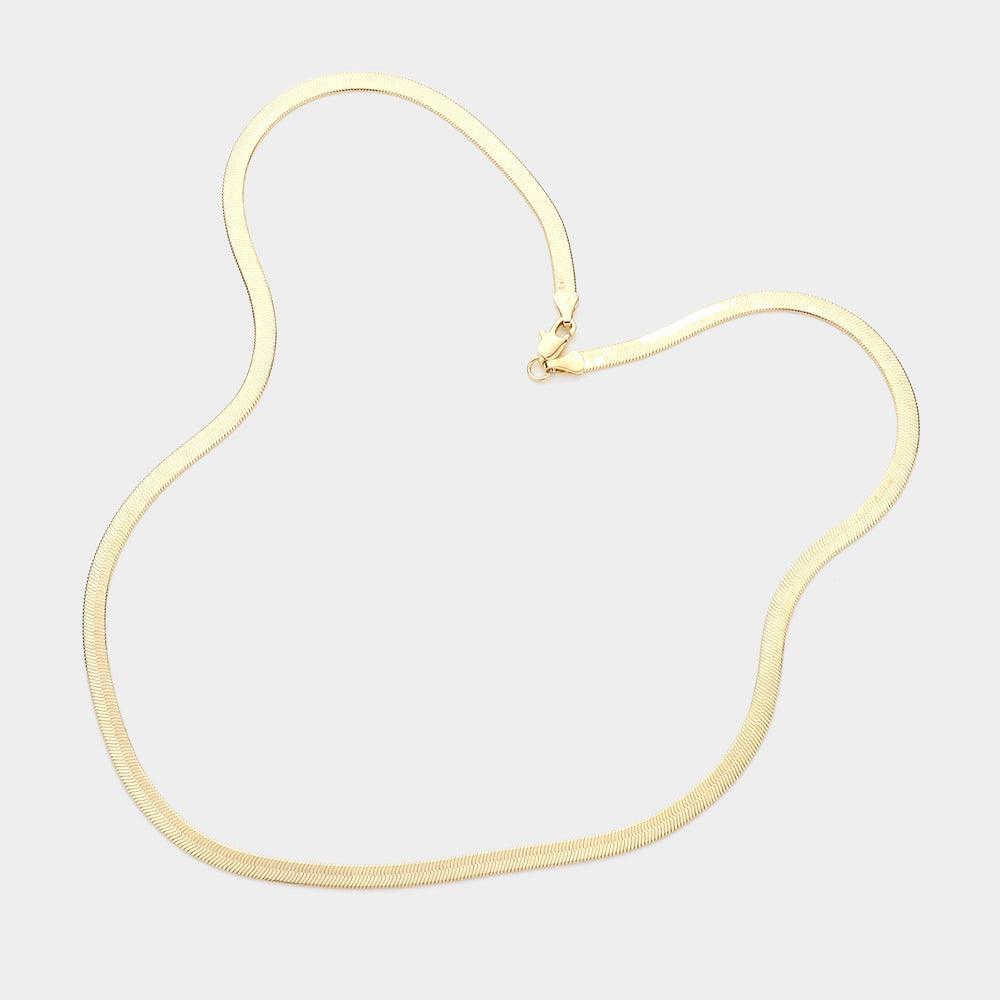 Gold Gold Plated 20 Inch 4mm Herringbone Metal Chain Necklace - Jewelry Store by Erik Rayo