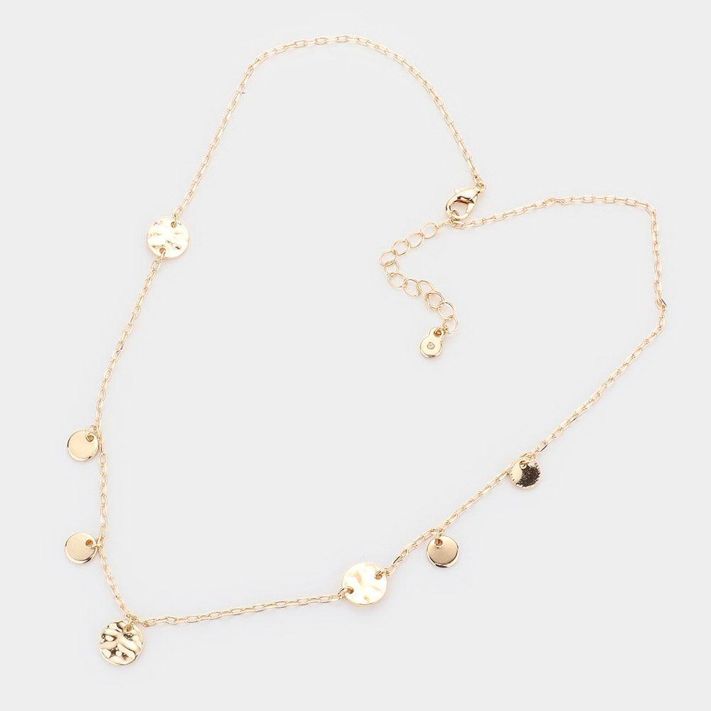 Gold Hammered Metal Disc Station Necklace - Jewelry Store by Erik Rayo