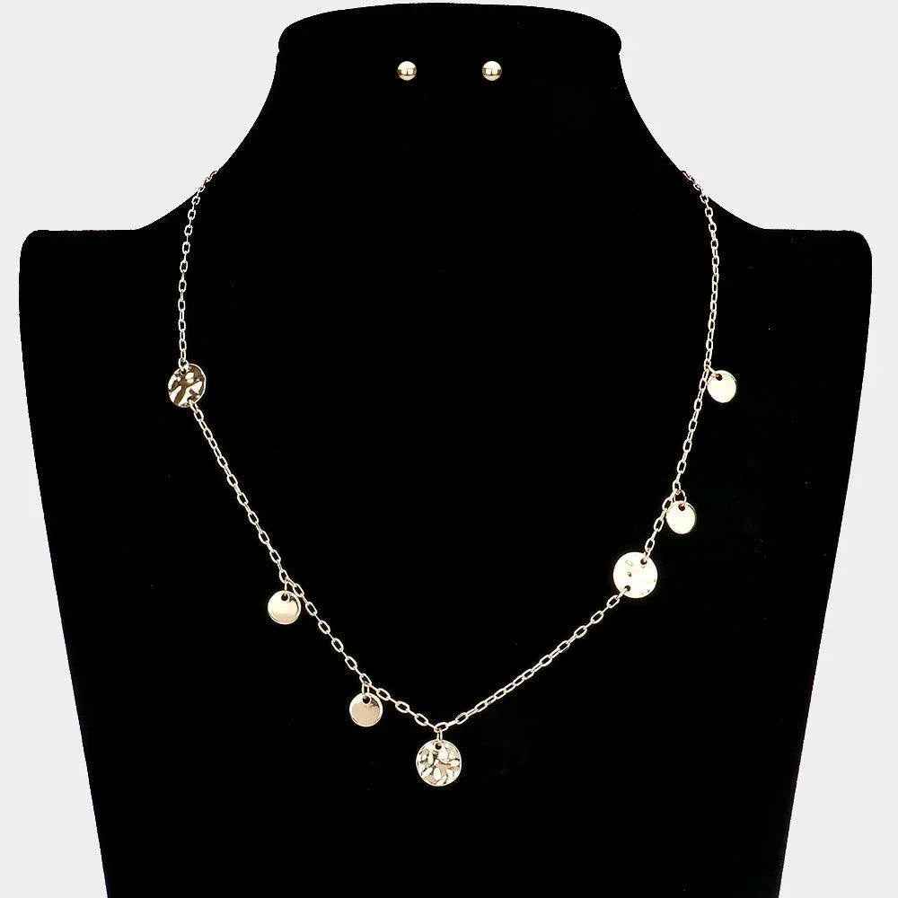Gold Hammered Metal Disc Station Necklace - Jewelry Store by Erik Rayo