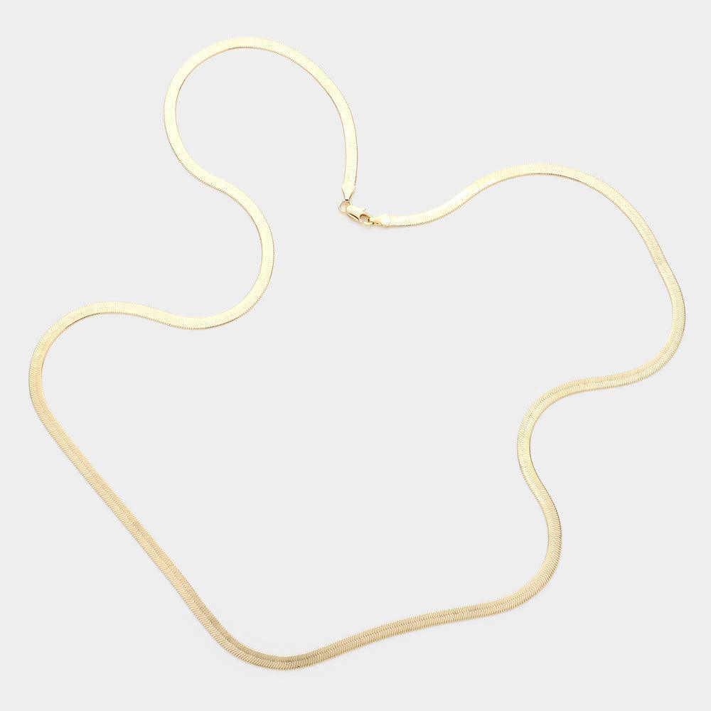 Gold Gold Plated 30 Inch 4mm Herringbone Metal Chain Necklace - Jewelry Store by Erik Rayo