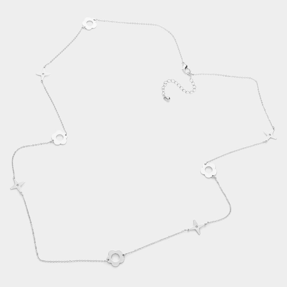 Silver Brass Metal Flower Quatrefoil Station Necklace - Jewelry Store by Erik Rayo