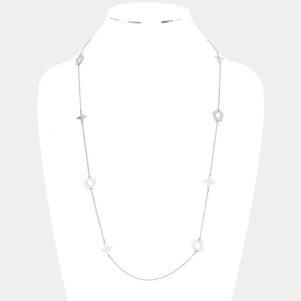 Silver Brass Metal Flower Quatrefoil Station Necklace - Jewelry Store by Erik Rayo