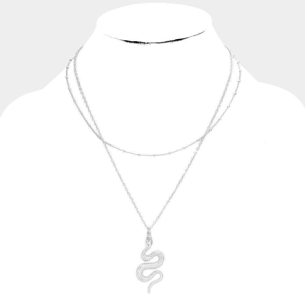 Silver Snake Metal Pendant Layered Necklace - Jewelry Store by Erik Rayo