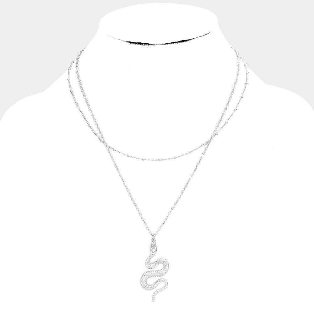 Silver Snake Metal Pendant Layered Necklace