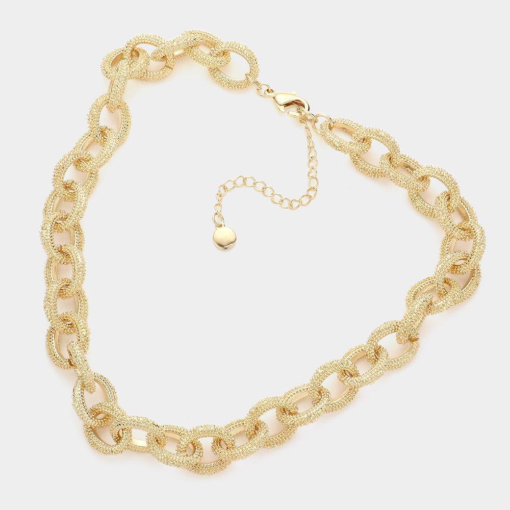 Gold Textured Open Metal Oval Link Collar Necklace - Jewelry Store by Erik Rayo