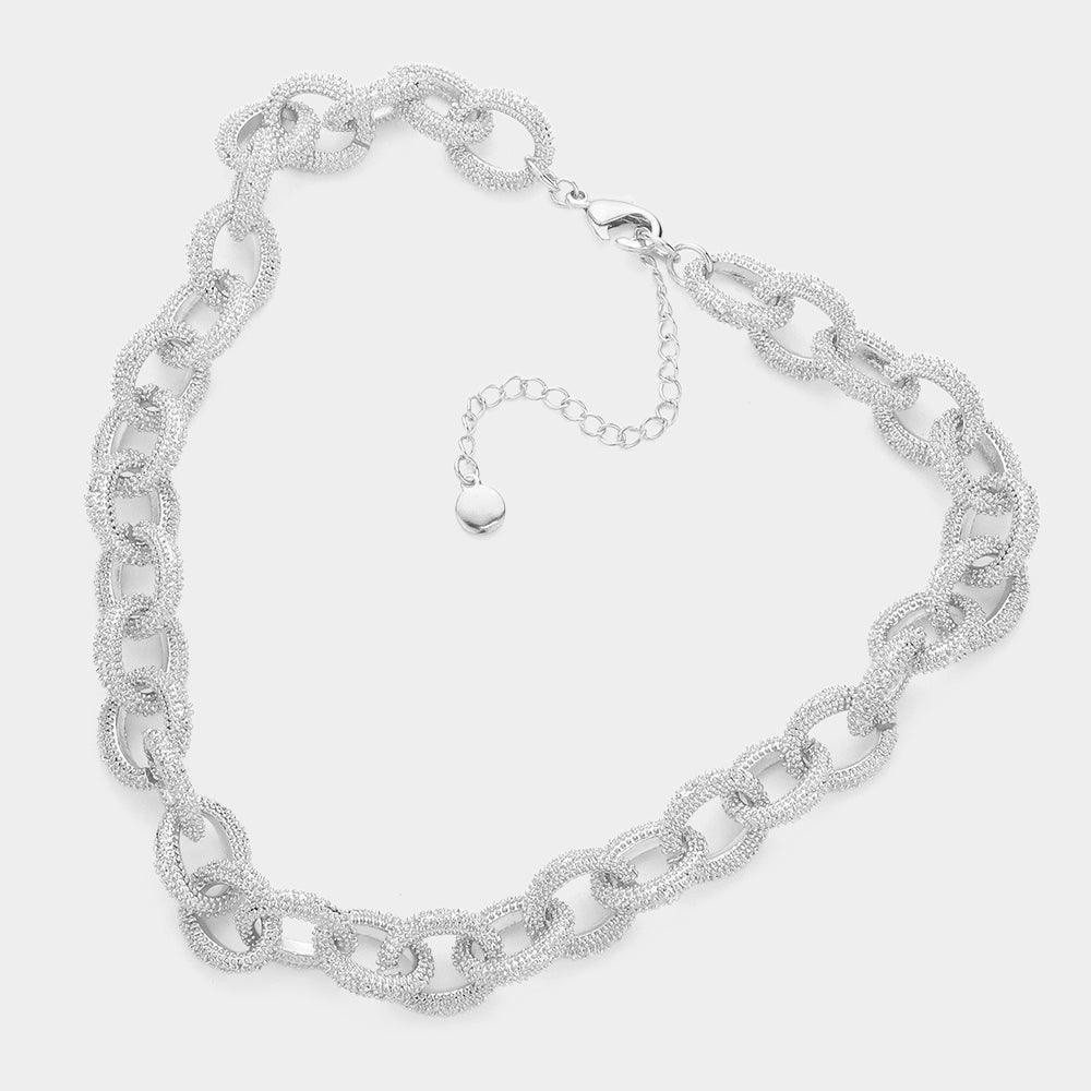 Textured Open Metal Oval Link Collar Necklace - Jewelry Store by Erik Rayo