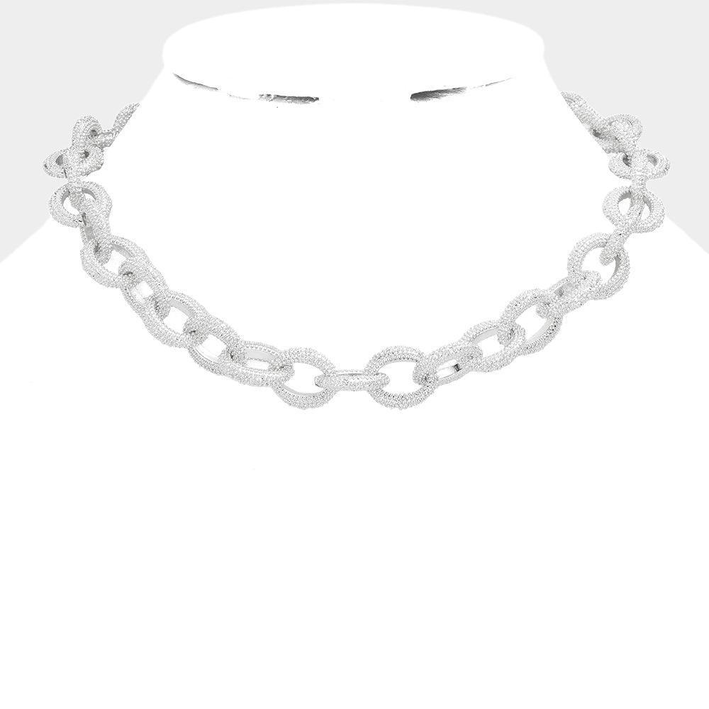 Textured Open Metal Oval Link Collar Necklace - Jewelry Store by Erik Rayo