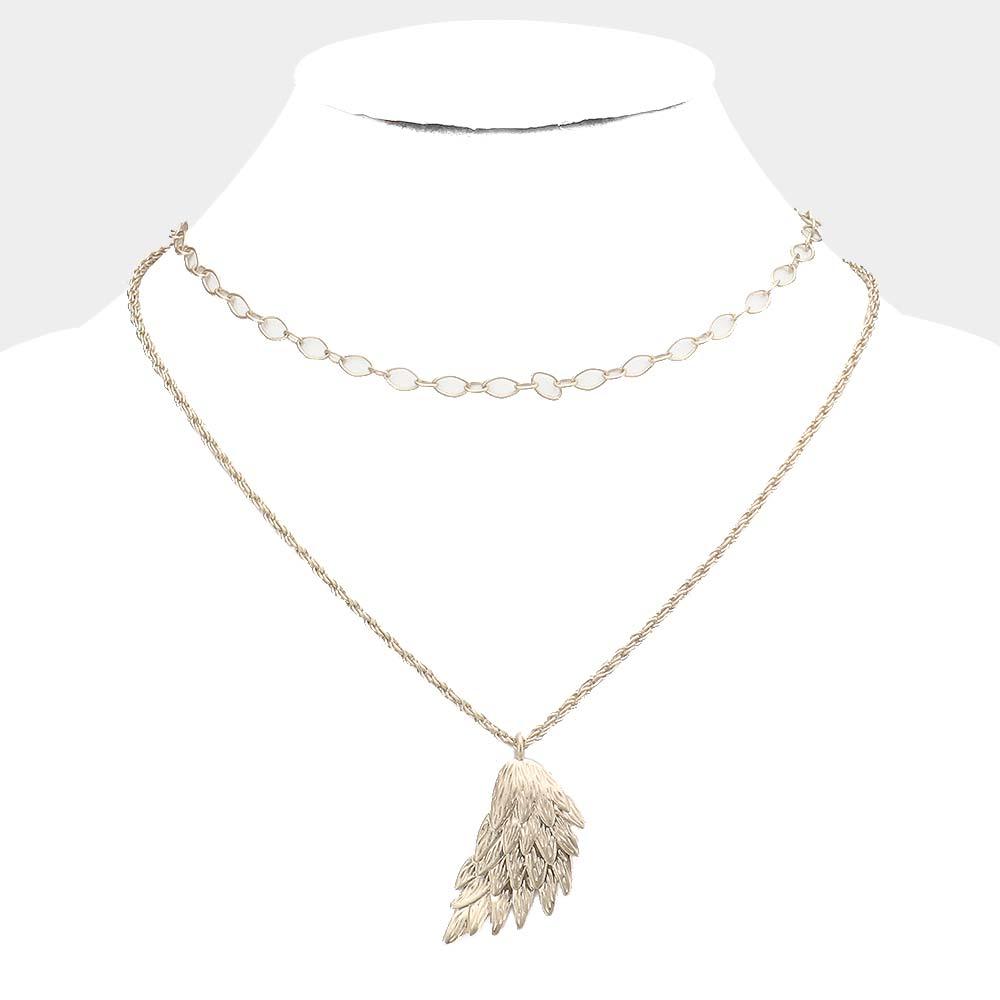 Gold Metal Angel Wing Pendant Accented Necklace