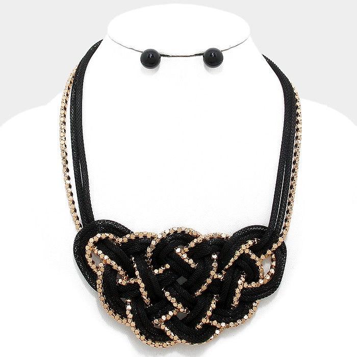 Gold Metal Mesh Knot Bib Necklace