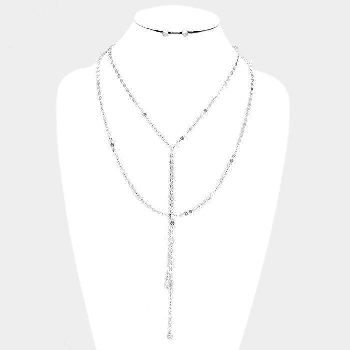 Silver Layered Metal Disc Chain Y Shaped Necklace - Jewelry Store by Erik Rayo