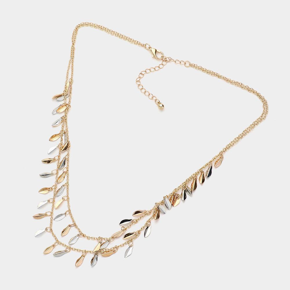 Gold Metal Leaf Station Double Layered Necklace - Jewelry Store by Erik Rayo
