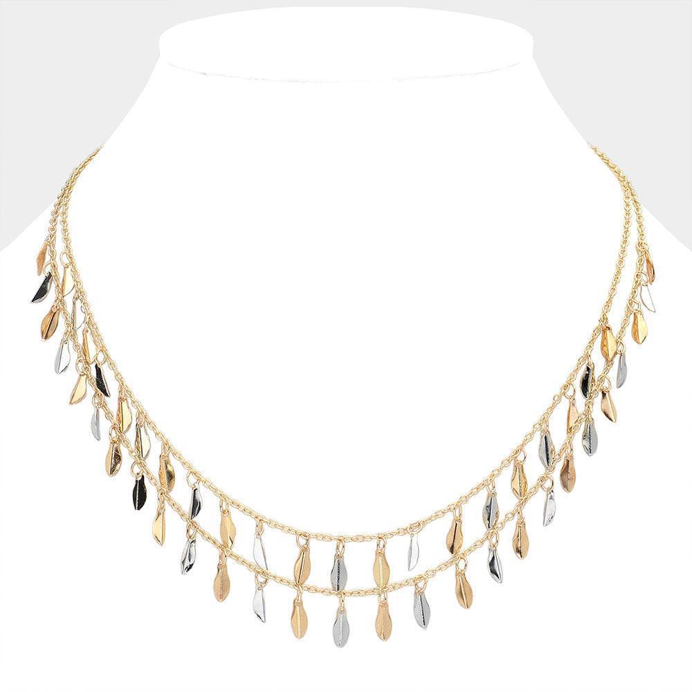 Gold Metal Leaf Station Double Layered Necklace - Jewelry Store by Erik Rayo