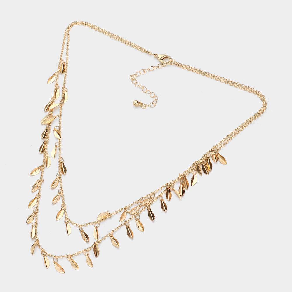 Gold Metal Leaf Station Double Layered Necklace - Jewelry Store by Erik Rayo