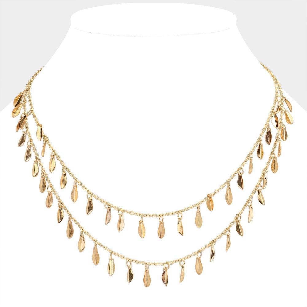 Gold Metal Leaf Station Double Layered Necklace - Jewelry Store by Erik Rayo