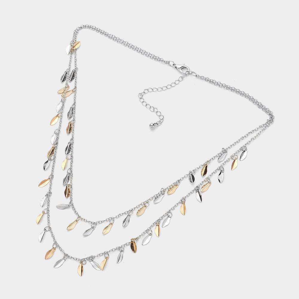 Gold Metal Leaf Station Double Layered Necklace - Jewelry Store by Erik Rayo