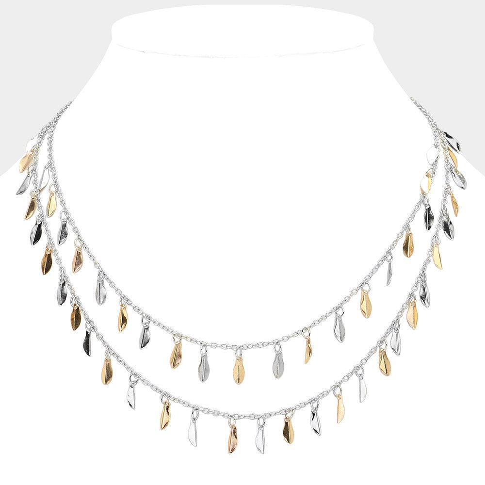 Gold Metal Leaf Station Double Layered Necklace - Jewelry Store by Erik Rayo