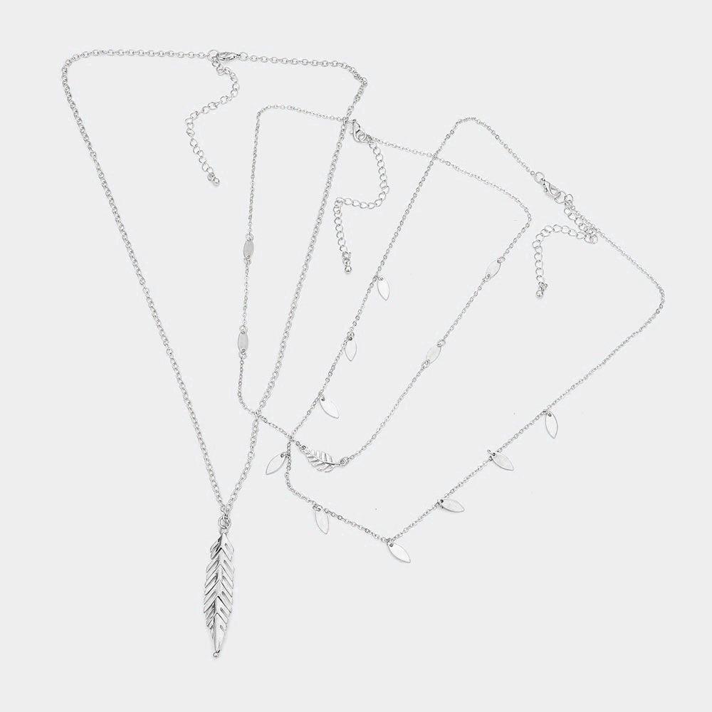 Silver 3PCS - Leaf Pendant Necklace Set - Jewelry Store by Erik Rayo