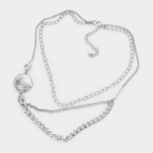 Load image into Gallery viewer, Silver Double Round Metal Accented Triple Layered Bib Necklace
