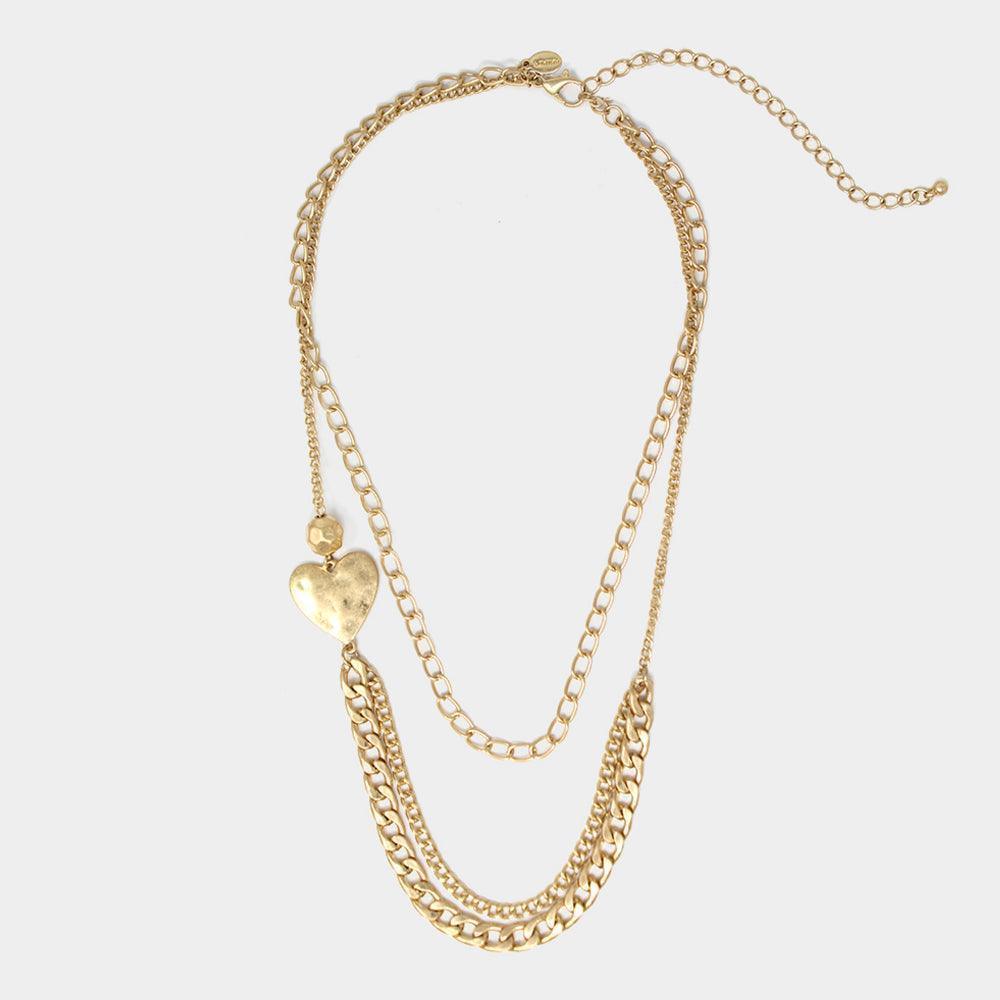 Gold Metal Ball Heart Accented Metal Chain Bib Necklace - Jewelry Store by Erik Rayo