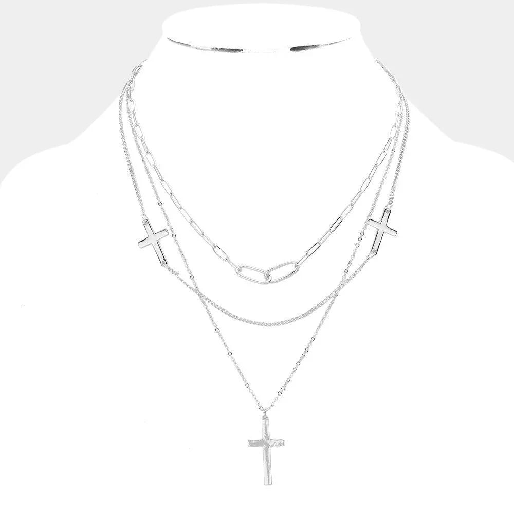 Cross Pendant Triple Layered Necklace - Jewelry Store by Erik Rayo