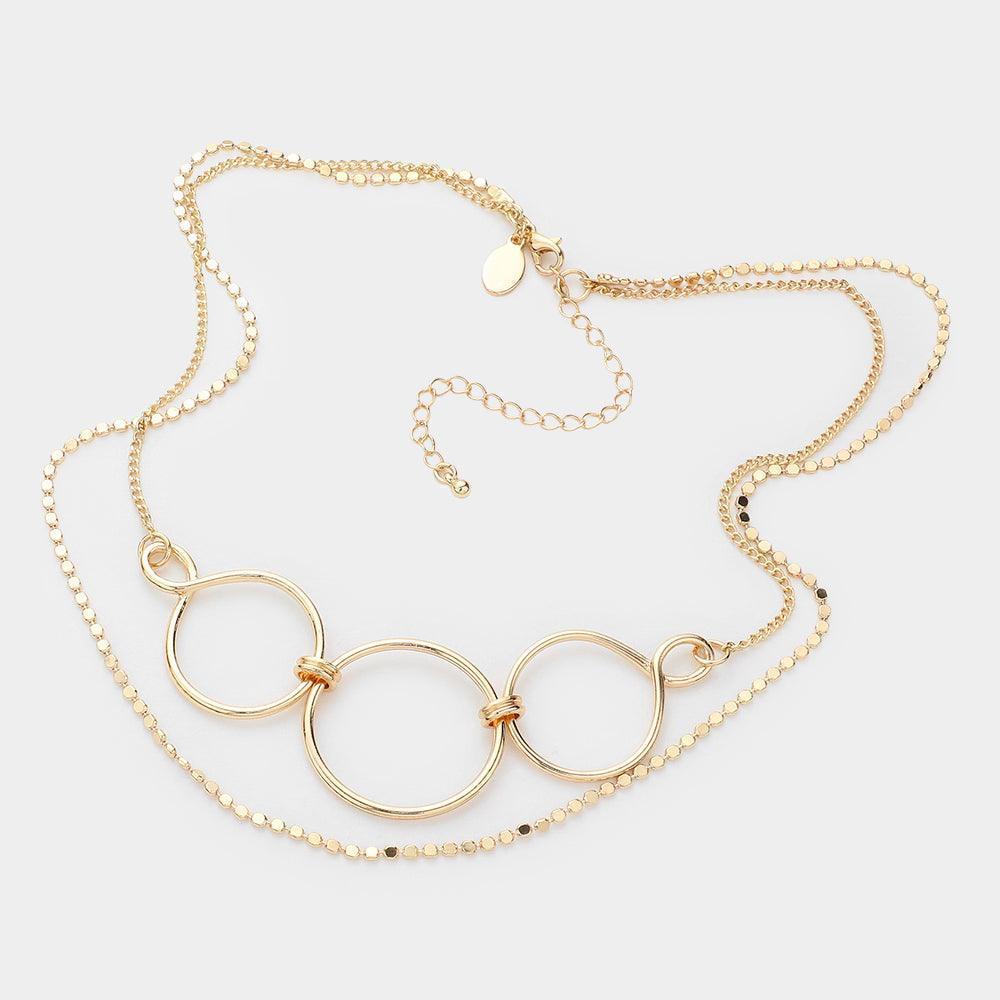 Gold Tripe Open Circle Link Double Layered Metal Necklace - Jewelry Store by Erik Rayo
