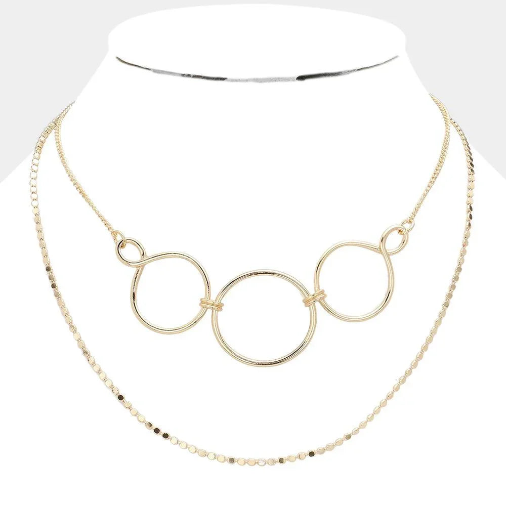 Gold Tripe Open Circle Link Double Layered Metal Necklace - Jewelry Store by Erik Rayo