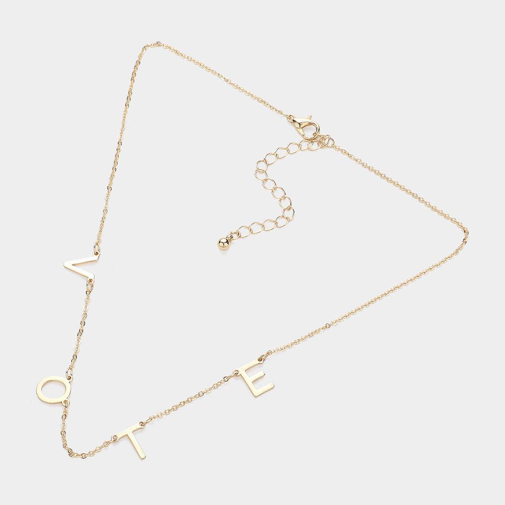 Gold Metal VOTE Initial Message Station Necklace - Jewelry Store by Erik Rayo