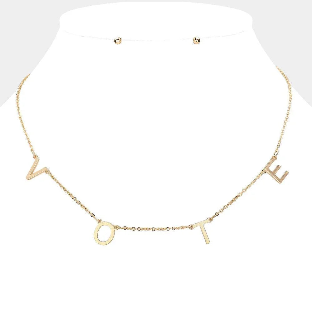 Gold Metal VOTE Initial Message Station Necklace - Jewelry Store by Erik Rayo
