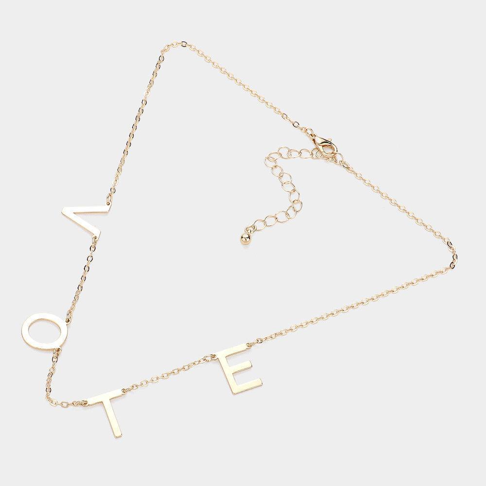 Gold Metal VOTE Initial Message Station Necklace - Jewelry Store by Erik Rayo