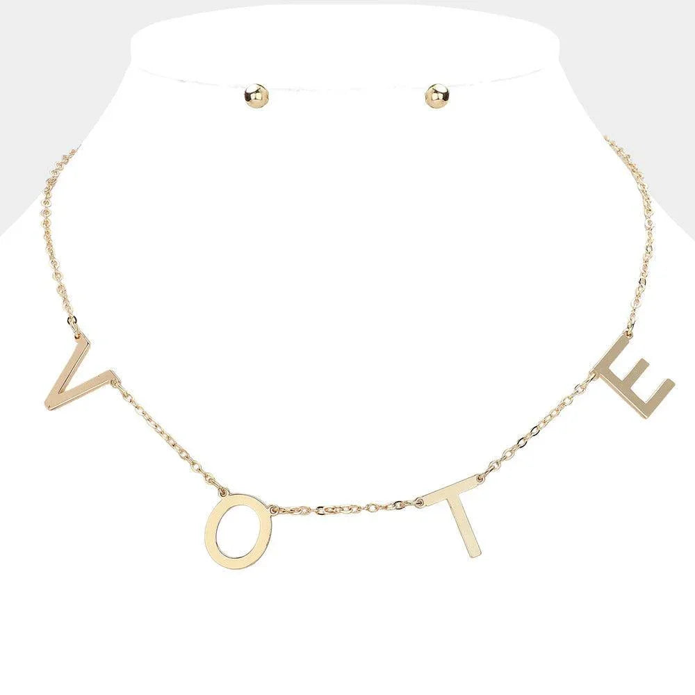 Gold Metal VOTE Initial Message Station Necklace - Jewelry Store by Erik Rayo