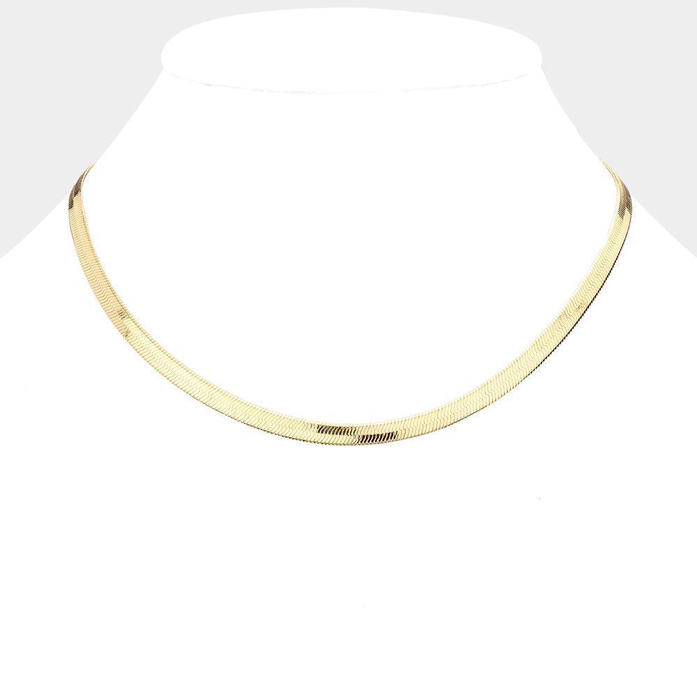 Gold Gold Plated 16 Inch 5mm Herringbone Metal Chain Necklace - Jewelry Store by Erik Rayo