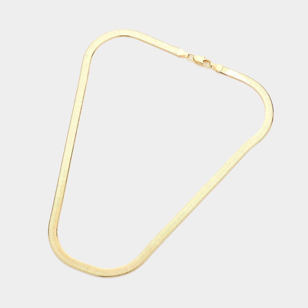 Gold Gold Plated 16 Inch 5mm Herringbone Metal Chain Necklace - Jewelry Store by Erik Rayo