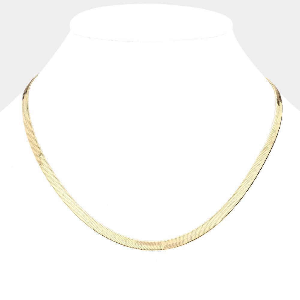 Gold Gold Plated 18 Inch 5mm Herringbone Metal Chain Necklace - Jewelry Store by Erik Rayo