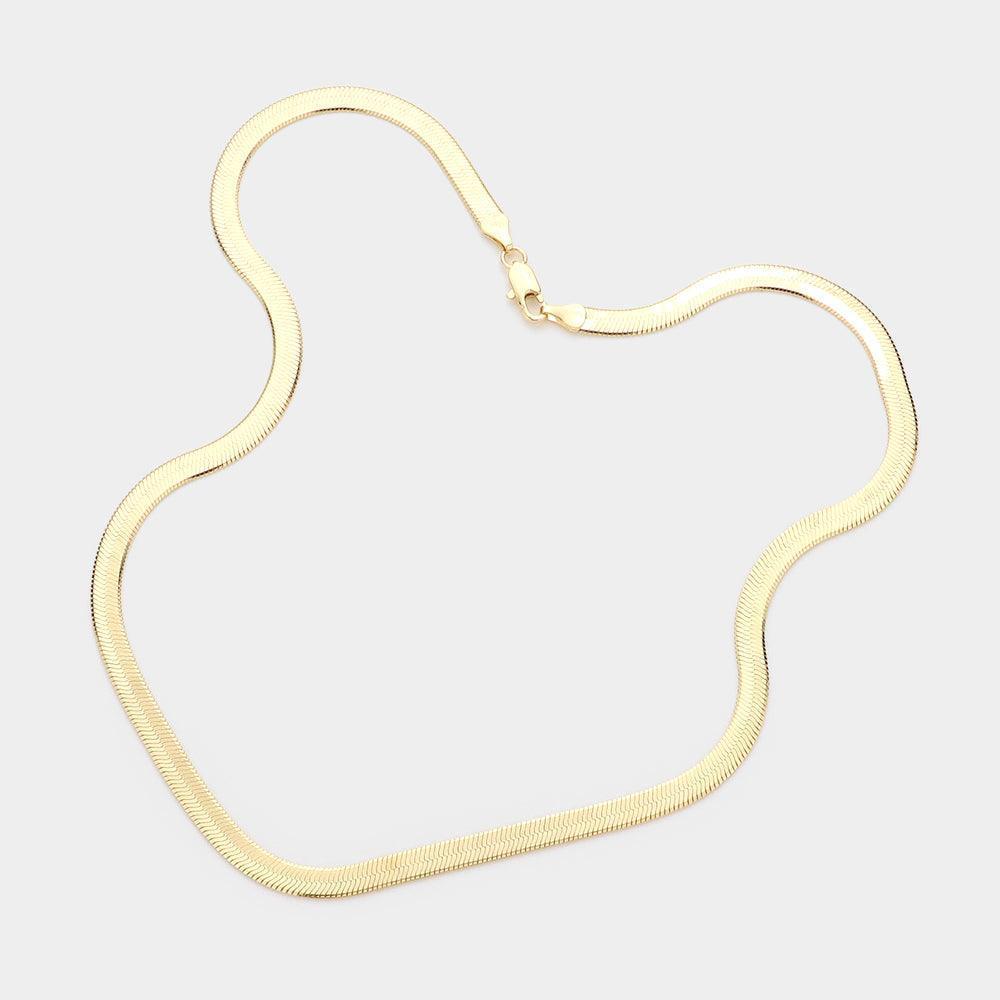 Gold Gold Plated 18 Inch 5mm Herringbone Metal Chain Necklace - Jewelry Store by Erik Rayo